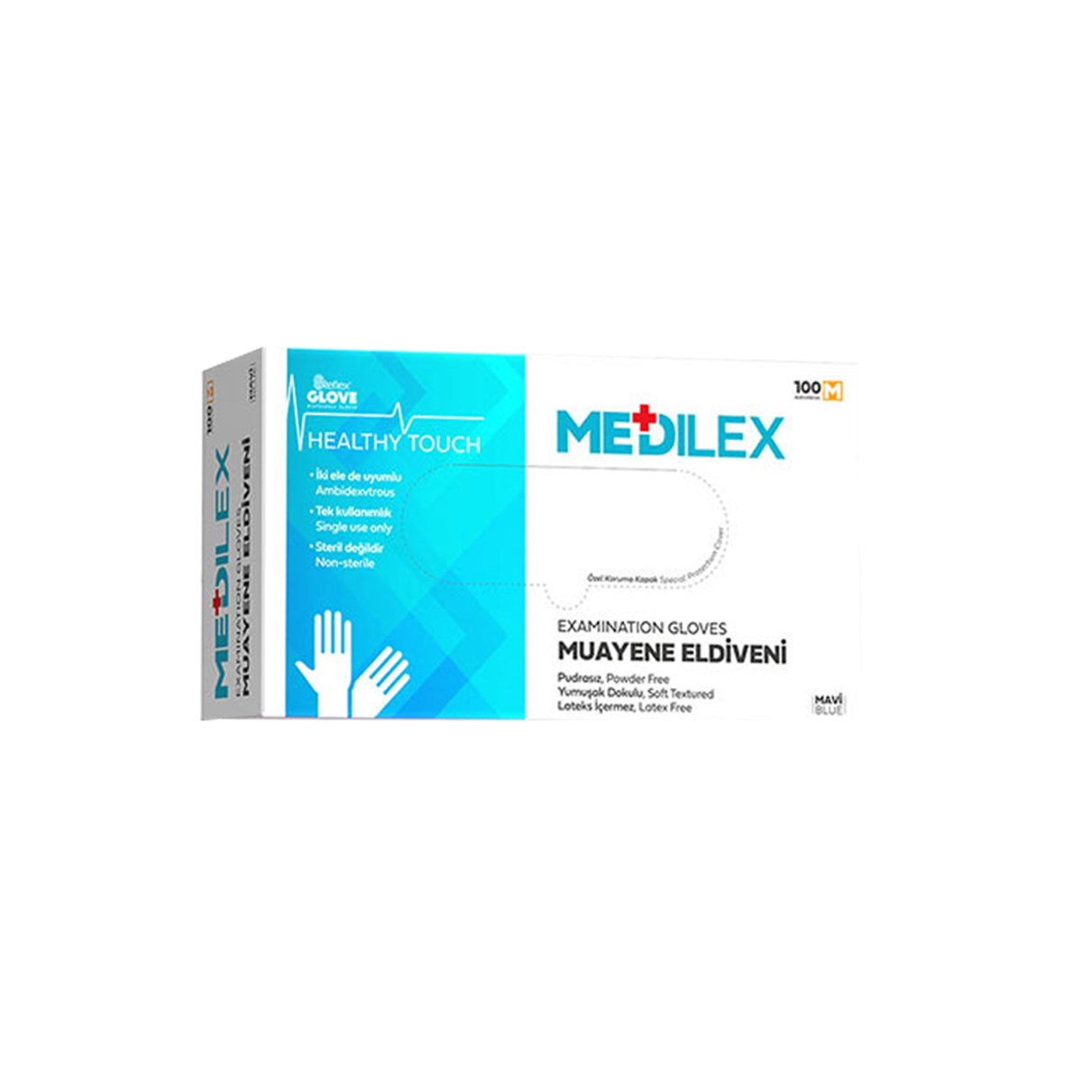 Reflex Medilex Pudrasız Muayene Eldiveni Mavi M Beden 100'Lü Paket resmi