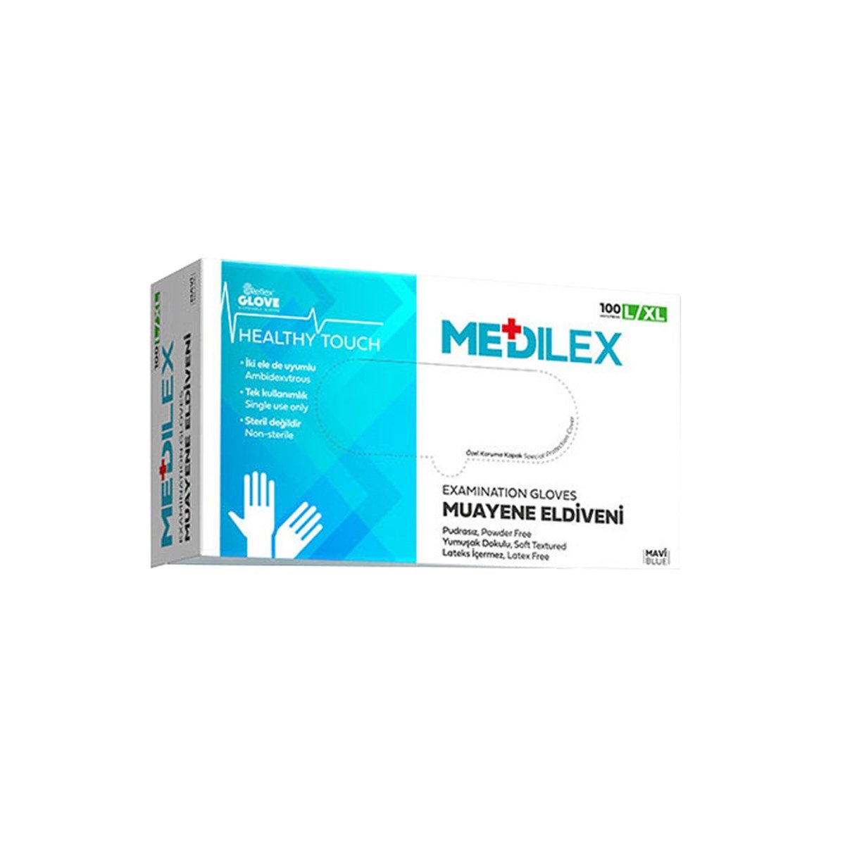 Reflex Medilex Pudrasız Muayene Eldiveni Mavi L-XL Beden 100'Lü Paket resmi