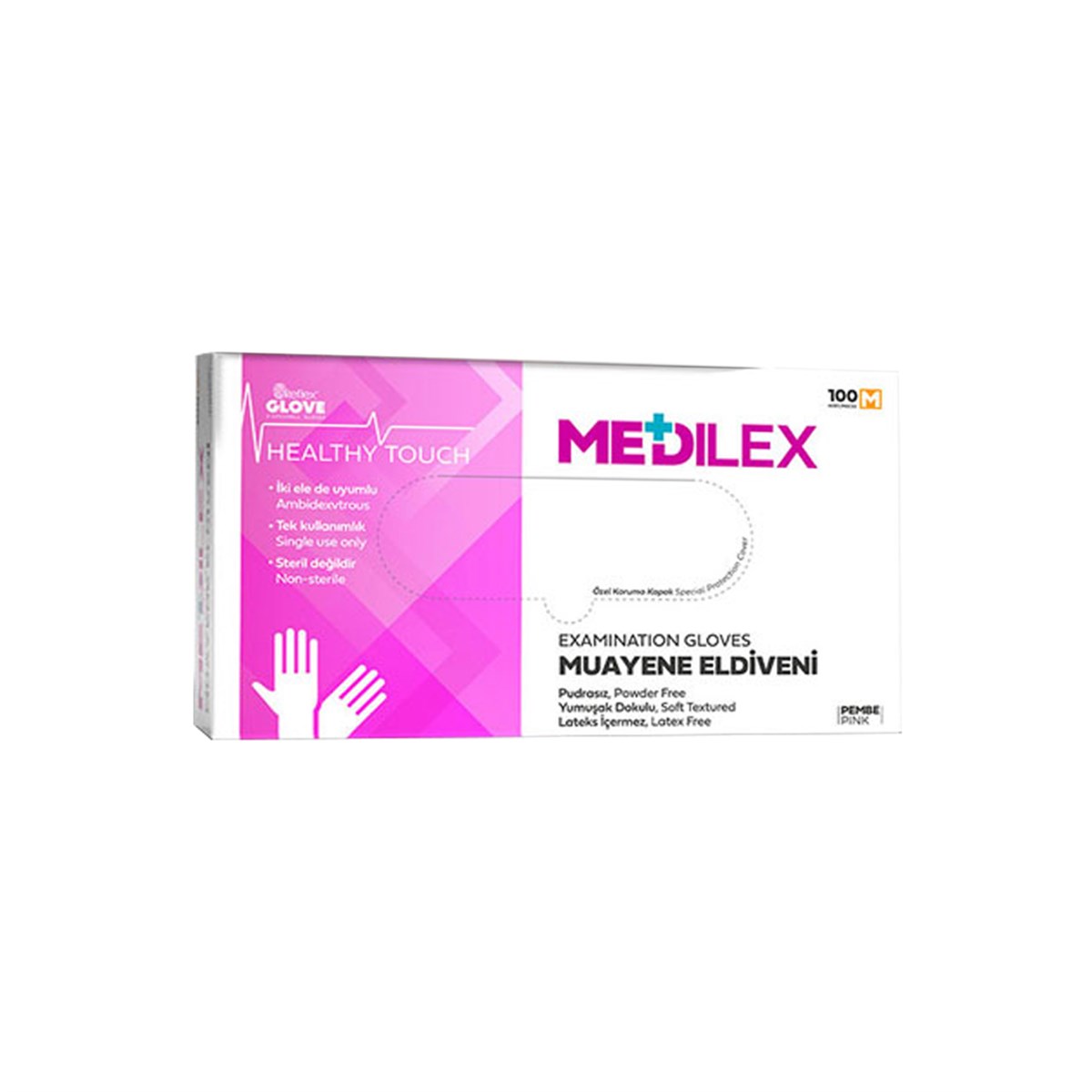 Reflex Medilex Pudrasız Muayene Eldiveni Pembe M Beden 100'Lü Paket resmi
