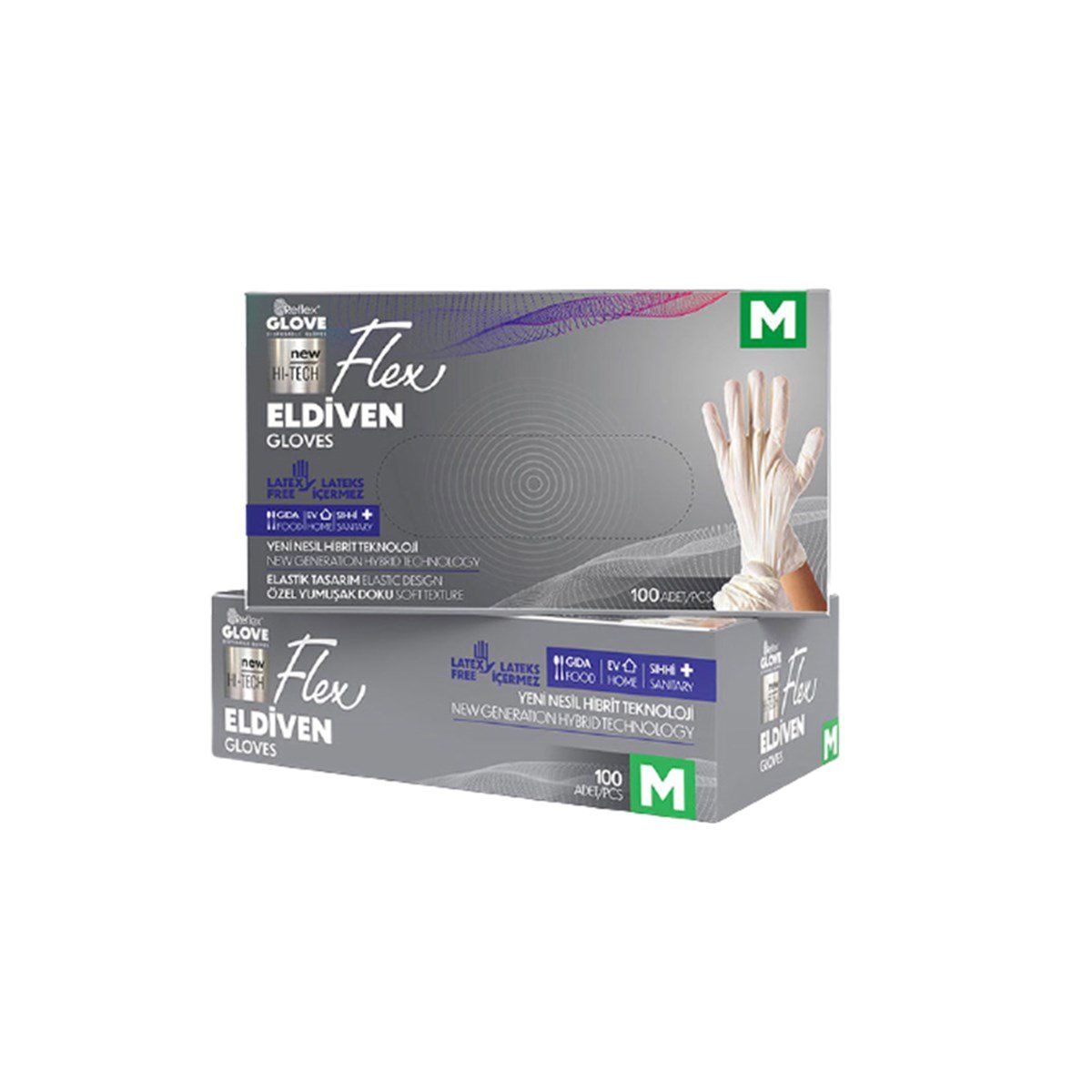 Reflex Flex Pudrasız Eldiven Beyaz M Beden Yeni Nesil Hibrit Teknoloji 100'Lü Paket resmi