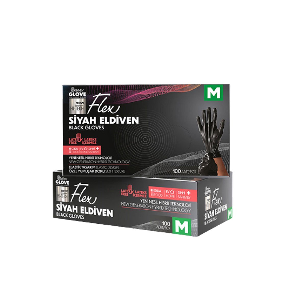Reflex Flex Pudrasız Eldiven Siyah M Beden Yeni Nesil Hibrit Teknoloji 100'Lü Paket resmi