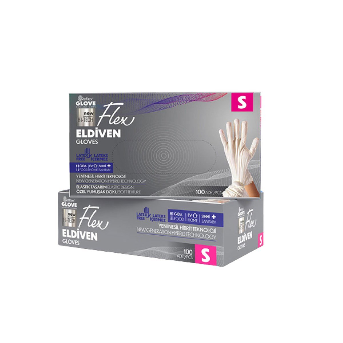 Reflex Flex Pudrasız Eldiven Beyaz S Beden Yeni Nesil Hibrit Teknoloji 100'lü Paket resmi