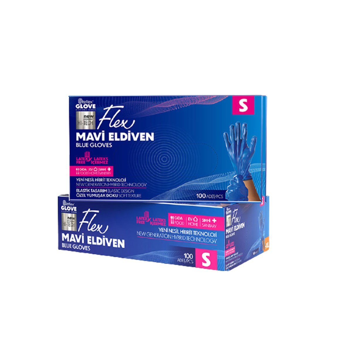 Reflex Flex Pudrasız Eldiven Mavi S Beden Yeni Nesil Hibrit Teknoloji 100'lü Paket resmi