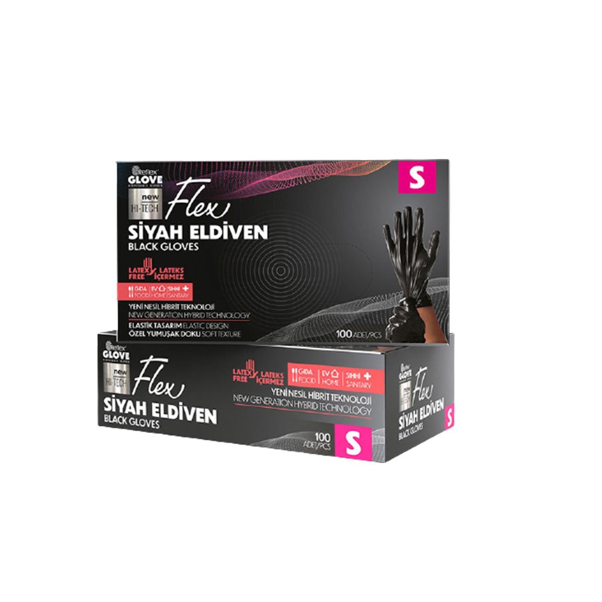 Reflex Flex Pudrasız Eldiven Siyah S Beden Yeni Nesil Hibrit Teknoloji 100'lü Paket resmi