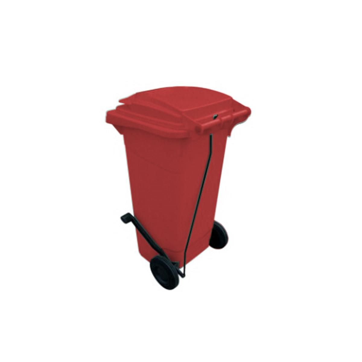 120 Lt Tekerlekli Çöp Konteyner Pedallı Kırmızı Ctk-3006 resmi