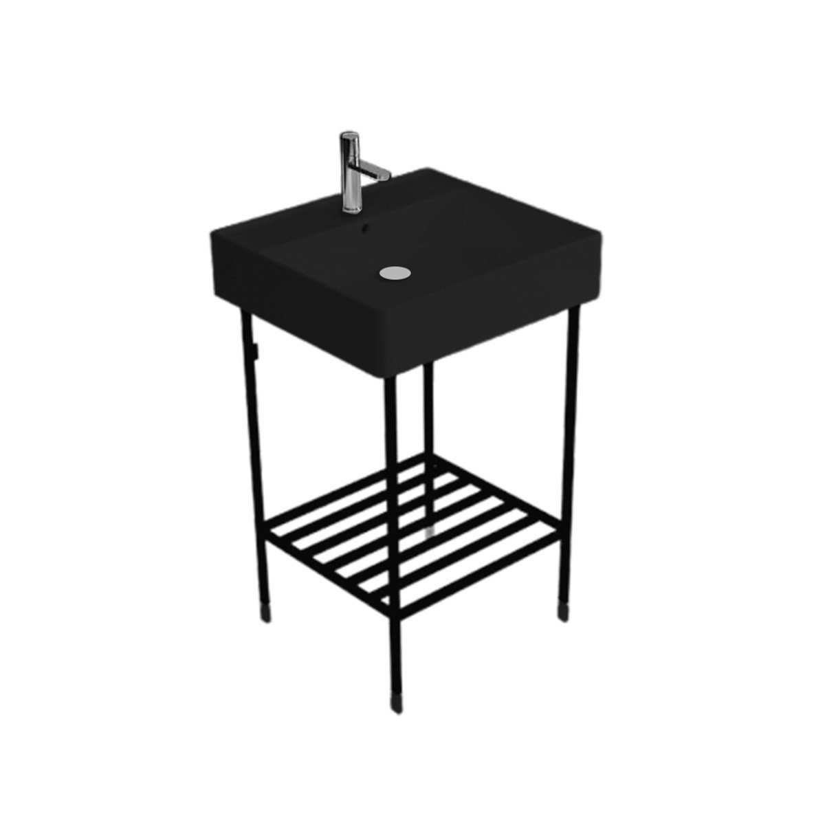 Newarc Banyo Dolabı Metal Ayaklı 44X41X72,5Cm+Mat Siyah Lavabo resmi