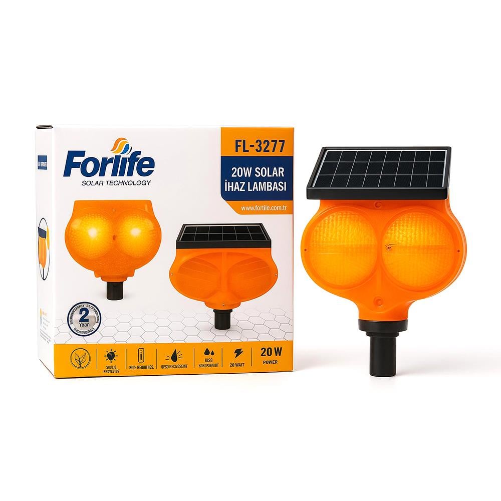 Forlife 20W Solar Delinatör Uyumlu Flaşörlü Sarı İkaz Lambası Fl-3277 resmi
