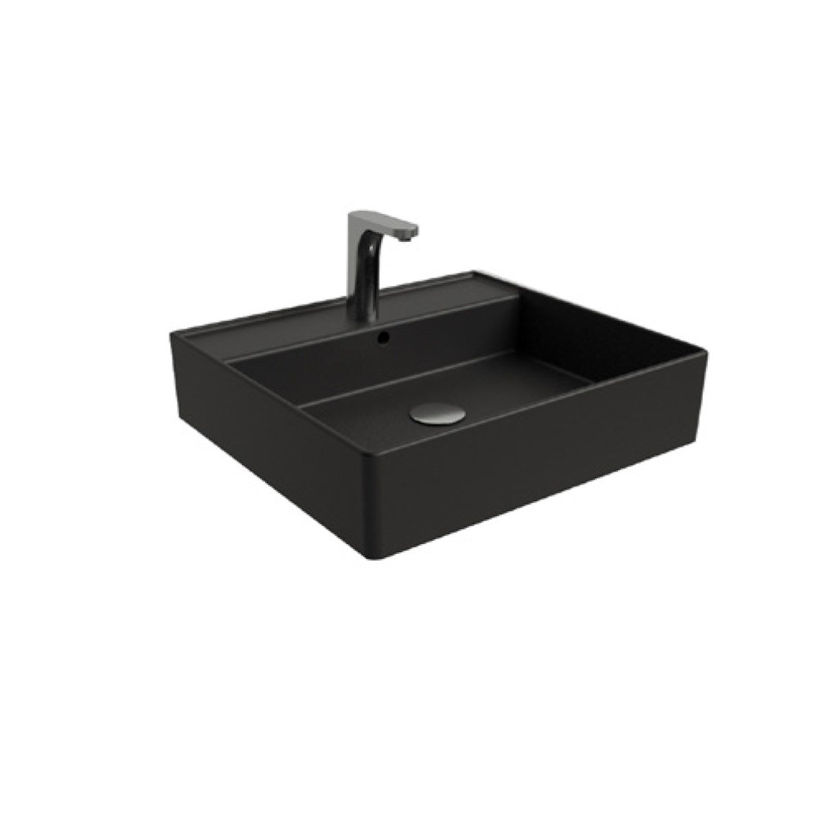 Newarc Tezgah Üstü Batarya Delikli Platin Lavabo Mat Siyah 47X43X14Cm 5025Mb resmi