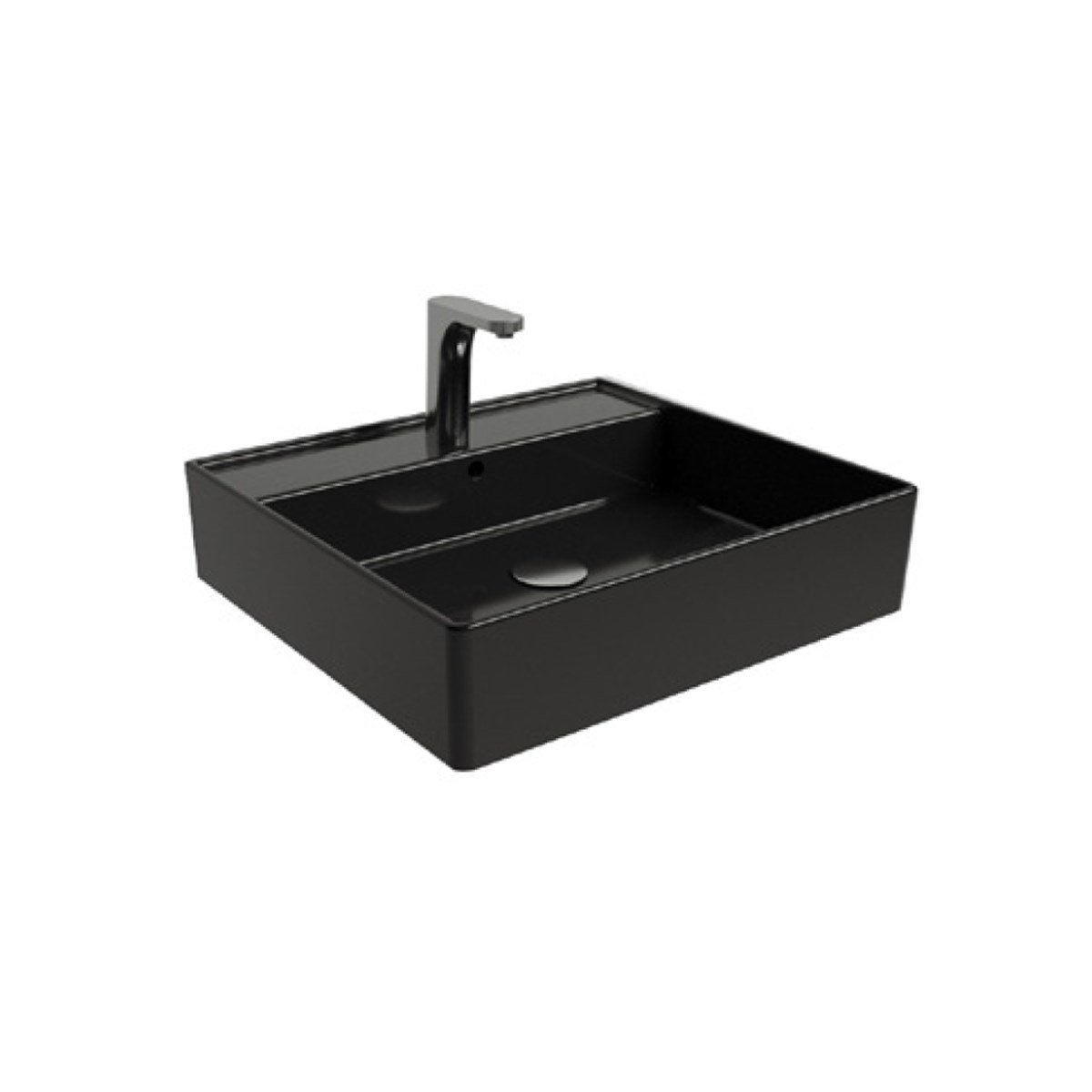 Newarc Tezgah Üstü Batarya Delikli Platin Lavabo Parlak Siyah 47X43X14Cm 5025B resmi