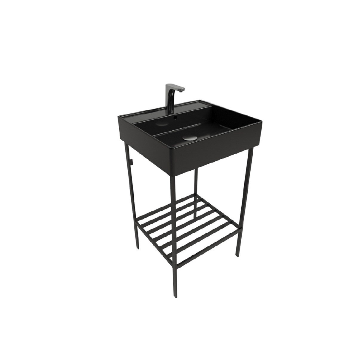 Newarc Banyo Dolabı Metal Ayaklı 44X41X72,5Cm 3025B + Platin Lavabo Parlak Siyah 5025B resmi