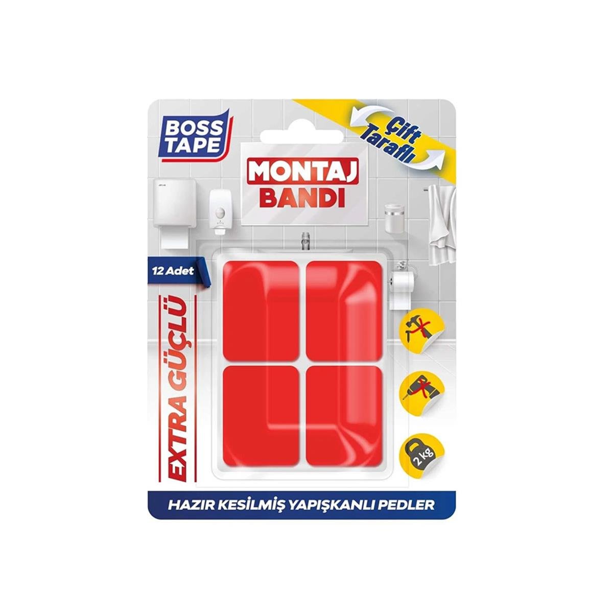 Boss Tape Hazır Kesilmiş 12 Adet Çift Taraflı Montaj Bandı resmi