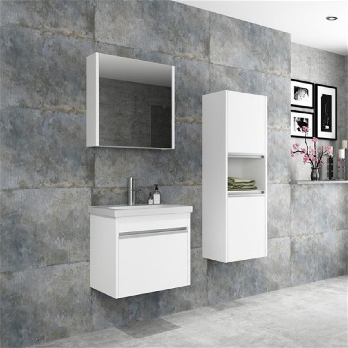 Aquanil Begonya 55 cm Banyo Dolabı - Beyaz resmi