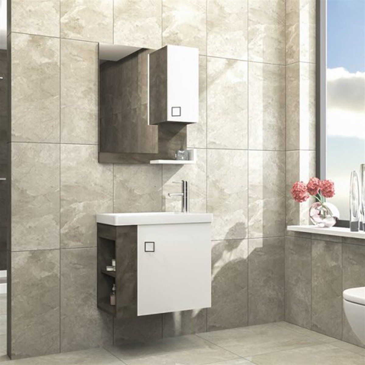 Aquanil Poly 60 Cm Banyo Dolabı - Beyaz/irony resmi