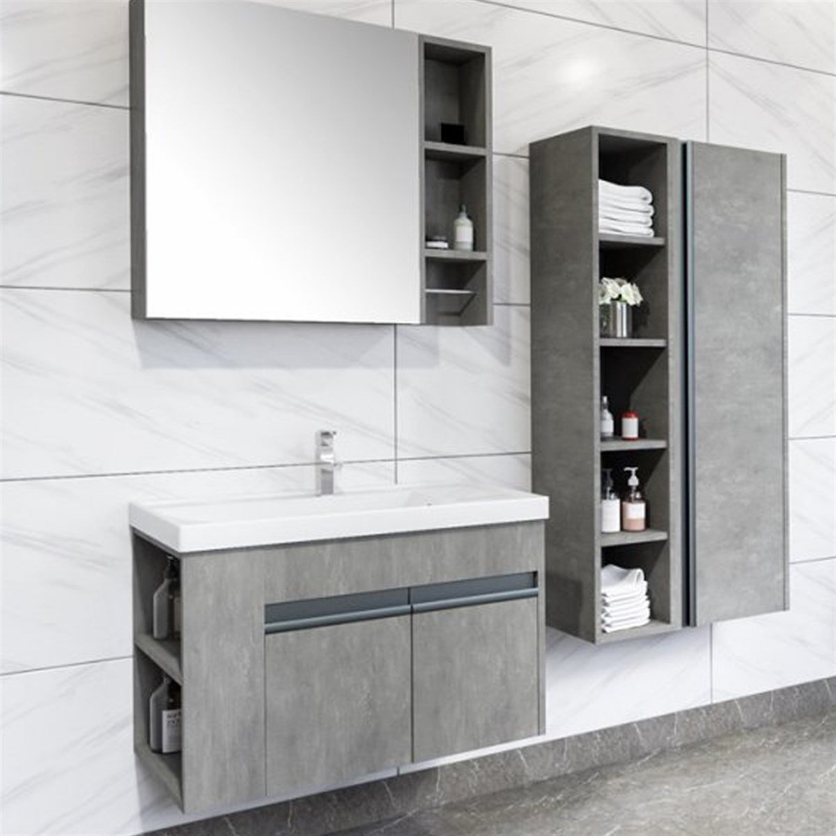 Aquanil Roma 80 Cm Banyo Dolabı - Retro Gümüş resmi