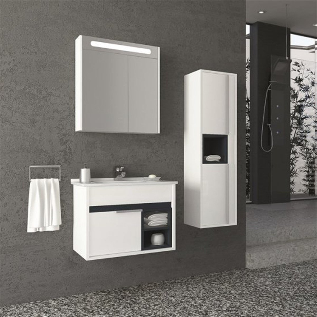 Aquanil Napoli 65 Cm Beyaz Lavabolu Banyo Dolabı - Beyaz resmi
