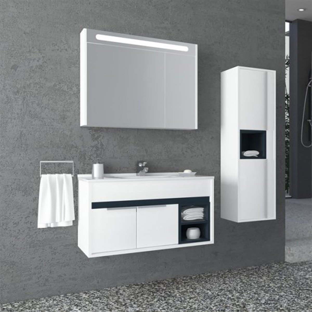 Aquanil Napoli 100 Cm Beyaz Lavabolu Banyo Dolabı - Beyaz resmi