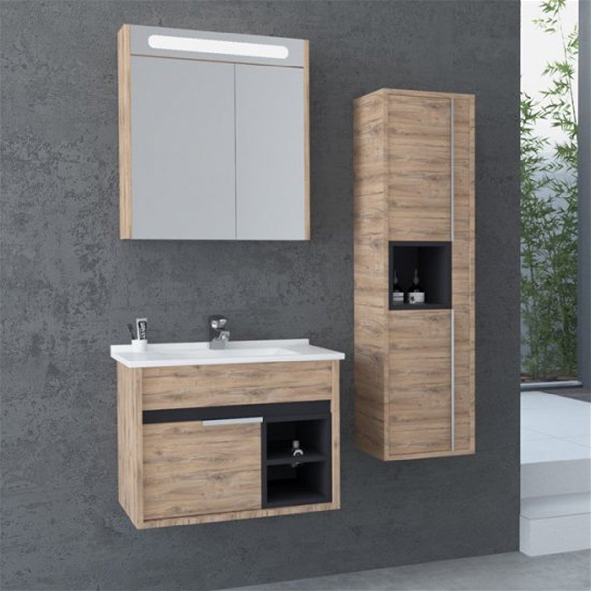 Aquanil Napoli 65 Cm Beyaz Lavabolu Banyo Dolabı - Dorado resmi