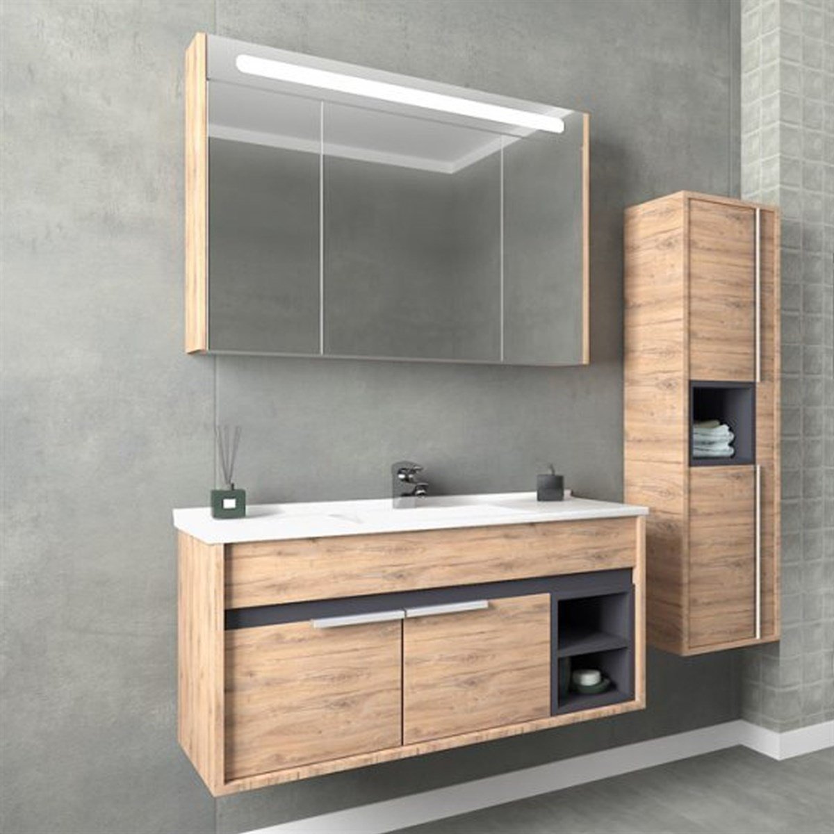 Aquanil Napoli 100 Cm Beyaz Lavabolu Banyo Dolabı - Dorado resmi