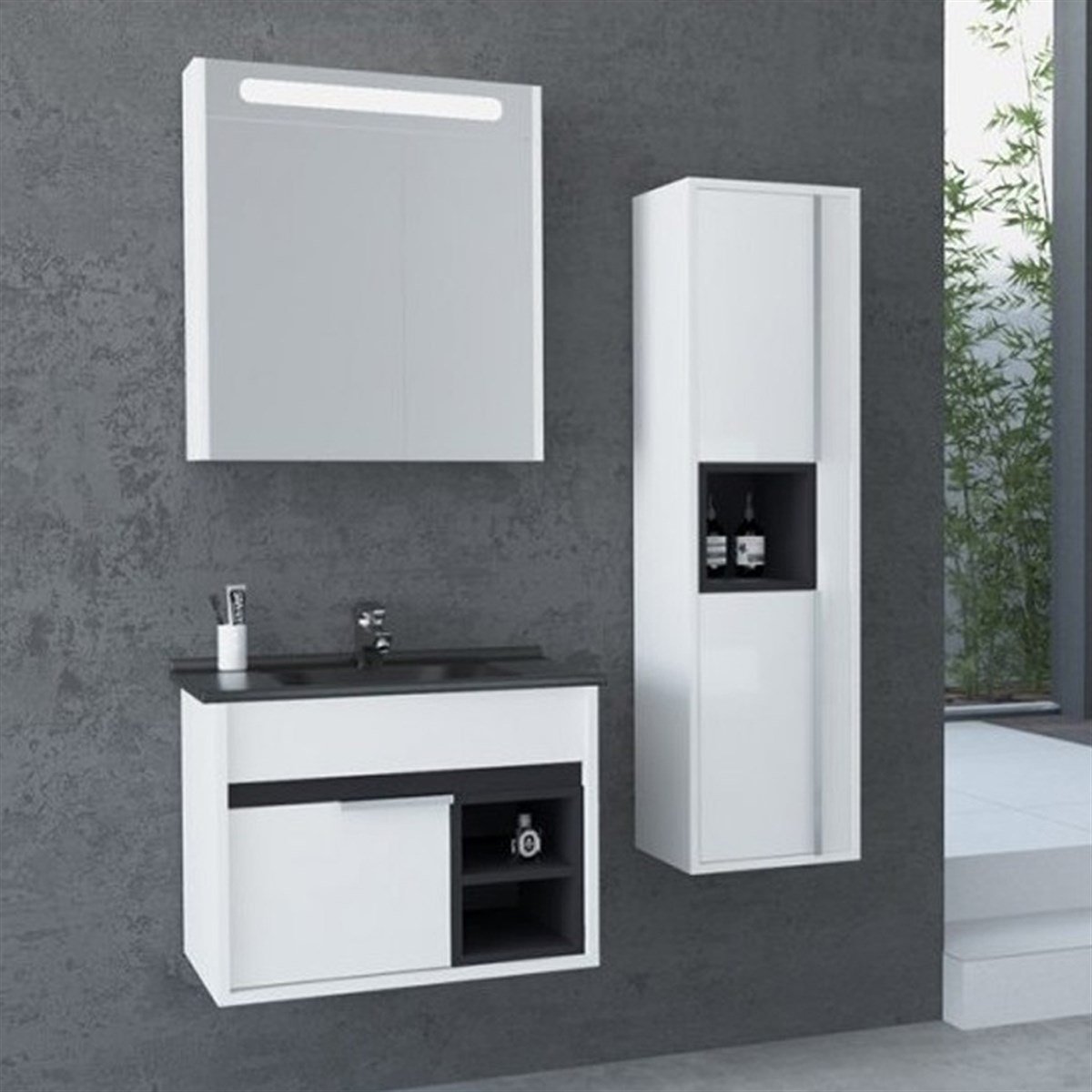 Aquanil Napoli 65 Cm Siyah Lavabolu Banyo Dolabı - Dorado resmi