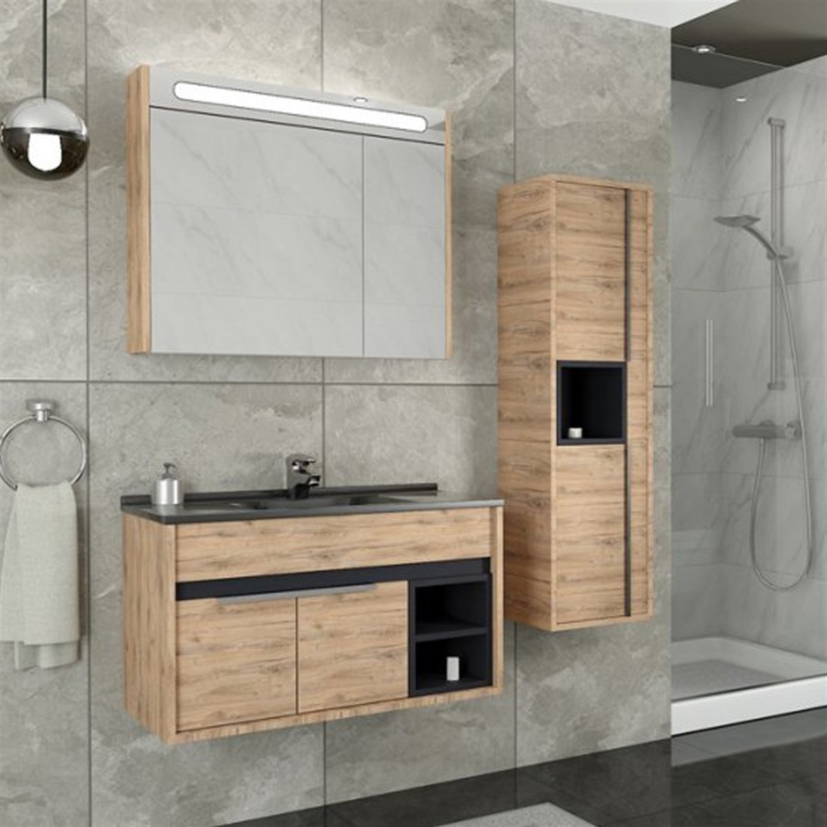 Aquanil Napoli 85 Cm Siyah Lavabolu Banyo Dolabı - Dorado resmi