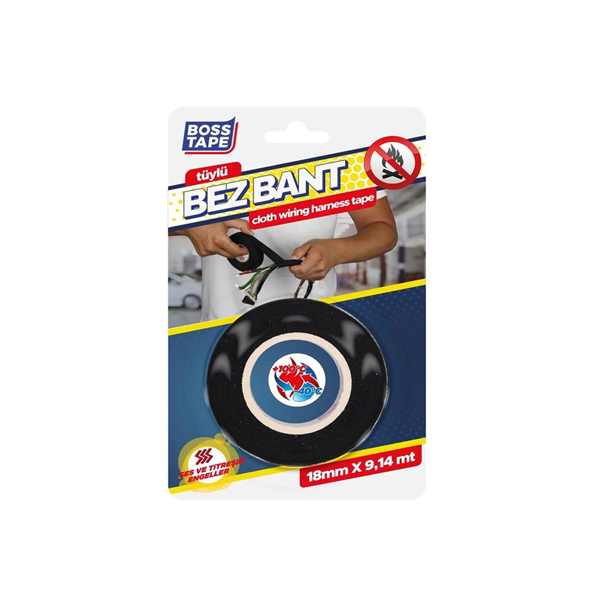 Boss Tape Tüylü Yanmaz Kumaş Kablo Sarma Bandı 18Mmx9,14Mt resmi