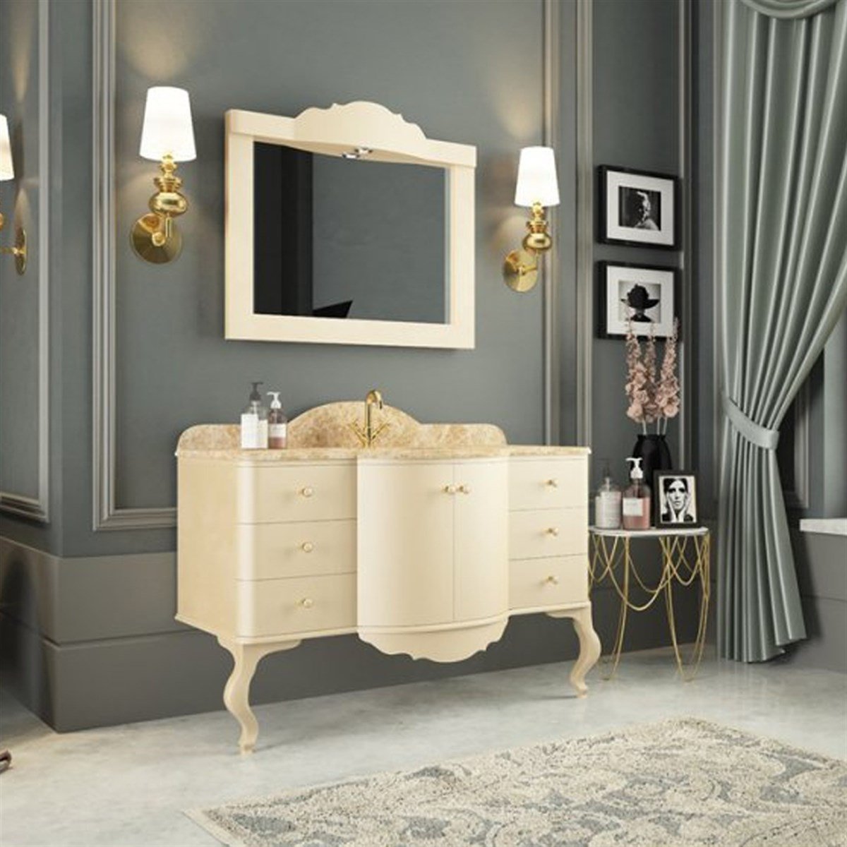 Aquanil Siena 120 Cm Banyo Dolabı - Sedef Krem resmi