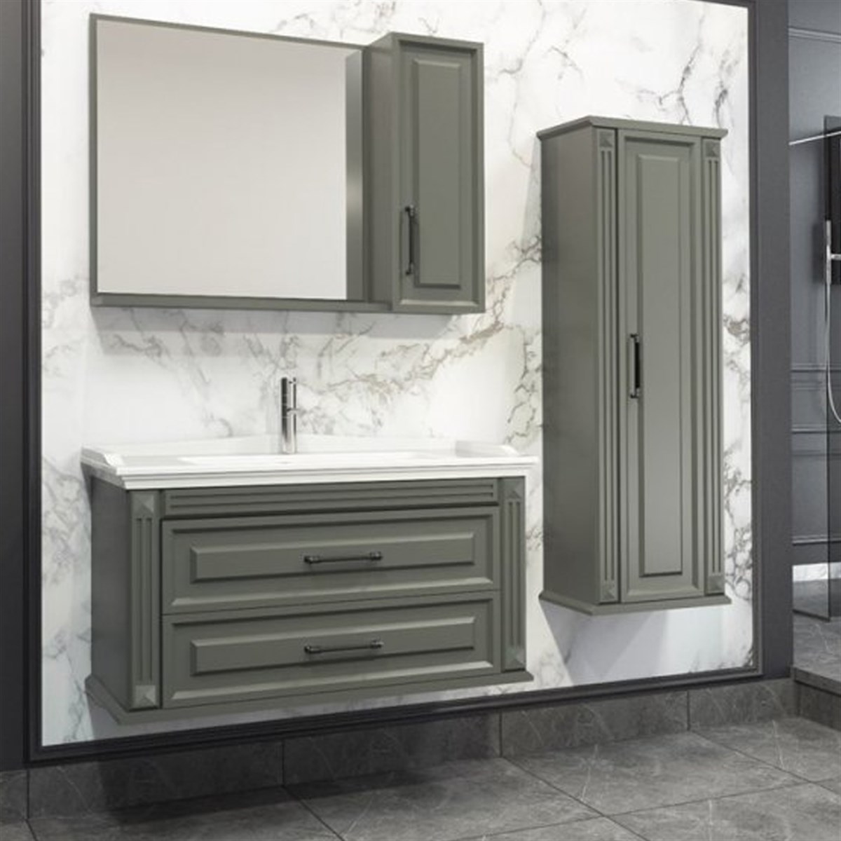 Aquanil Moskova 100 Cm Banyo Dolabı (aynalı Üst Dolap) - Antrasit resmi