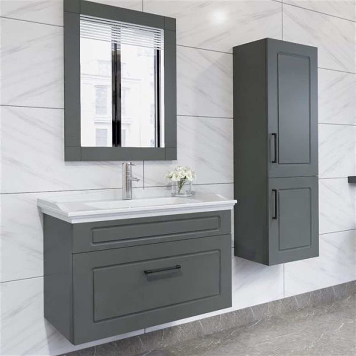 Aquanil Monaco 80 Cm Banyo Dolabı - Antrasit resmi