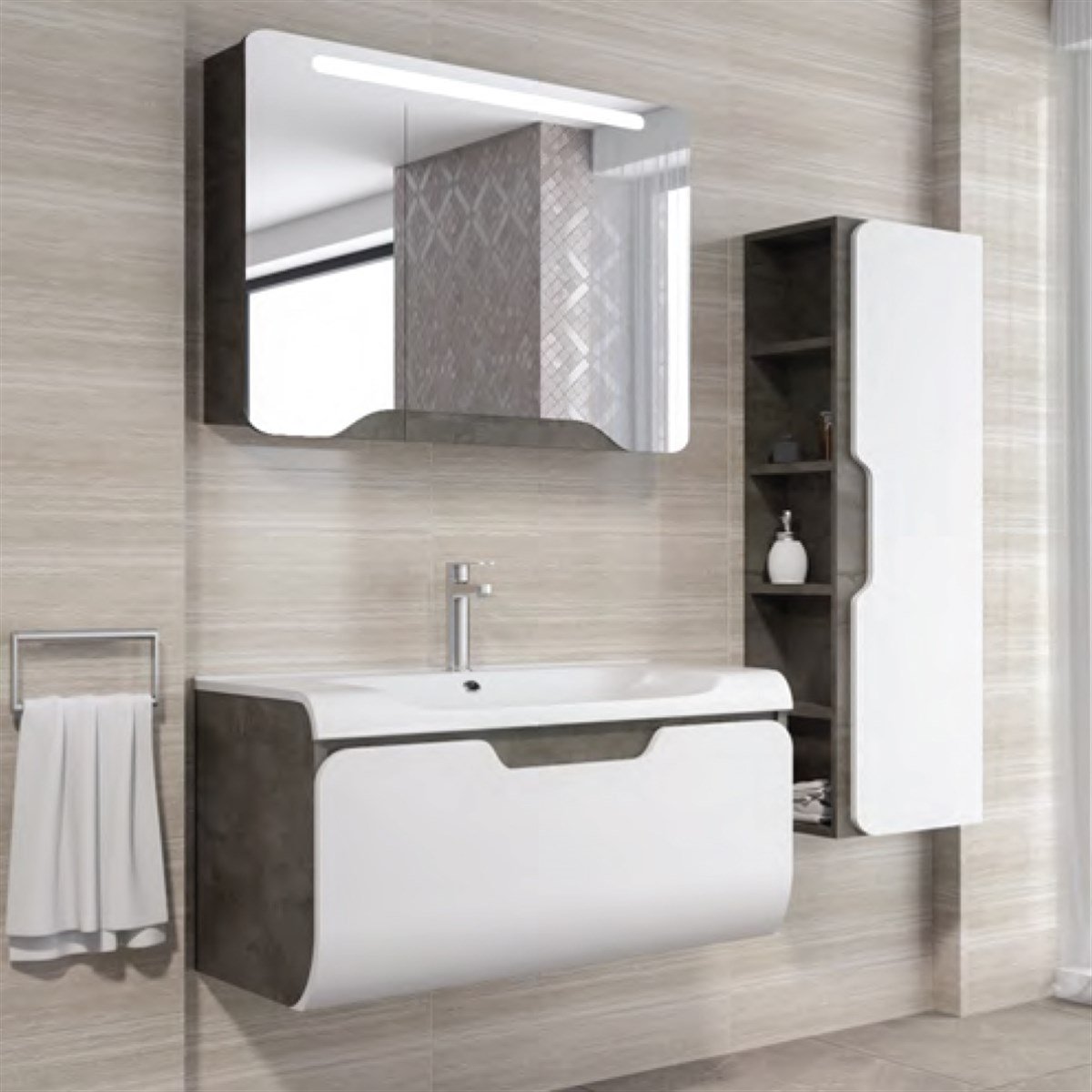 Aquanil Tales 80 Cm Banyo Dolabı - Beyaz/retro Gümüş resmi