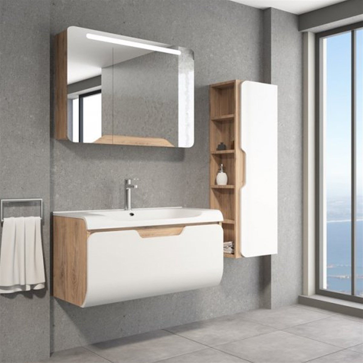 Aquanil Tales 100 Cm Banyo Dolabı - Beyaz/dorado resmi