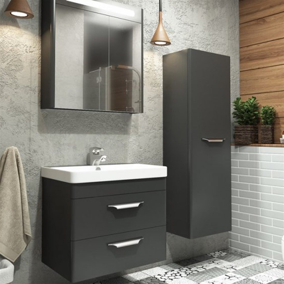 Aquanil Maria 60 Cm Banyo Dolabı - Antrasit resmi
