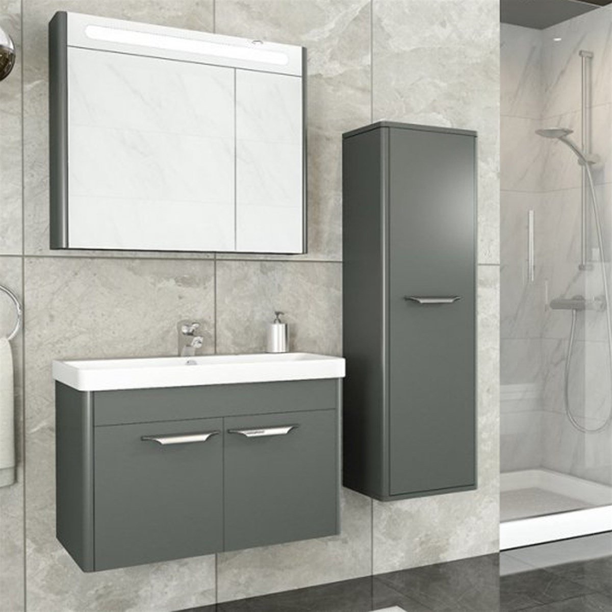 Aquanil Mauna 80 Cm Banyo Dolabı - Antrasit resmi