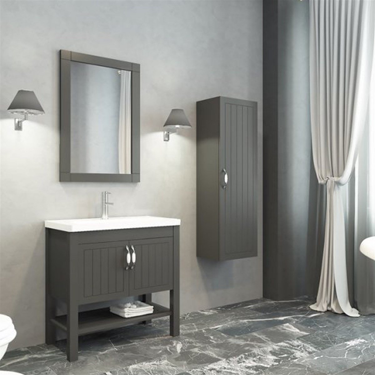 Aquanil Helen 80 Cm Banyo Dolabı - Antrasit resmi