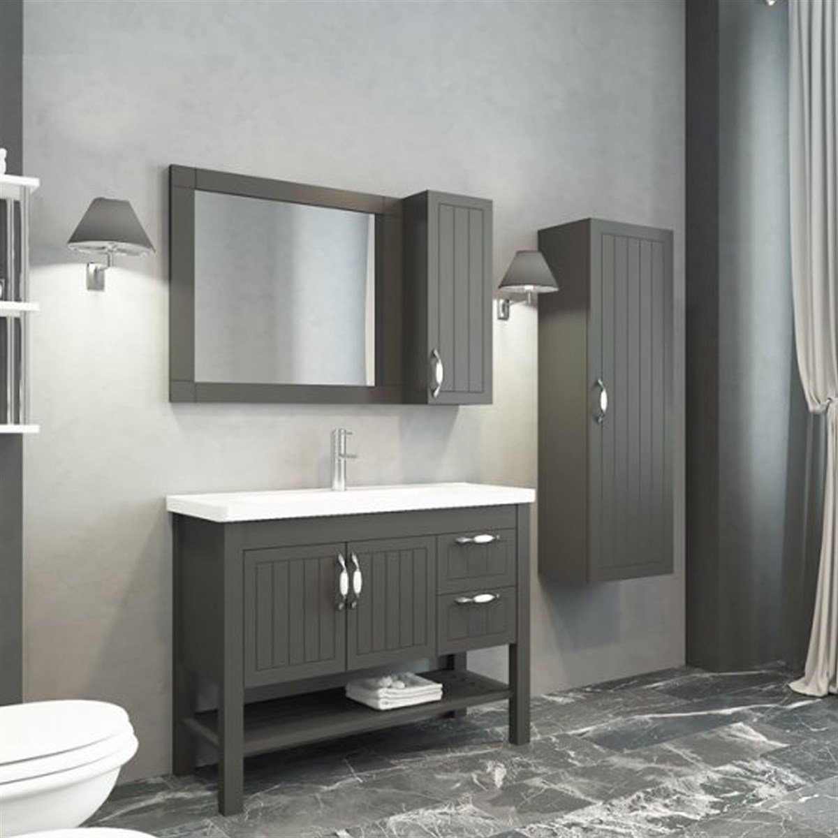 Aquanil Helen 100 Cm Banyo Dolabı - Antrasit resmi