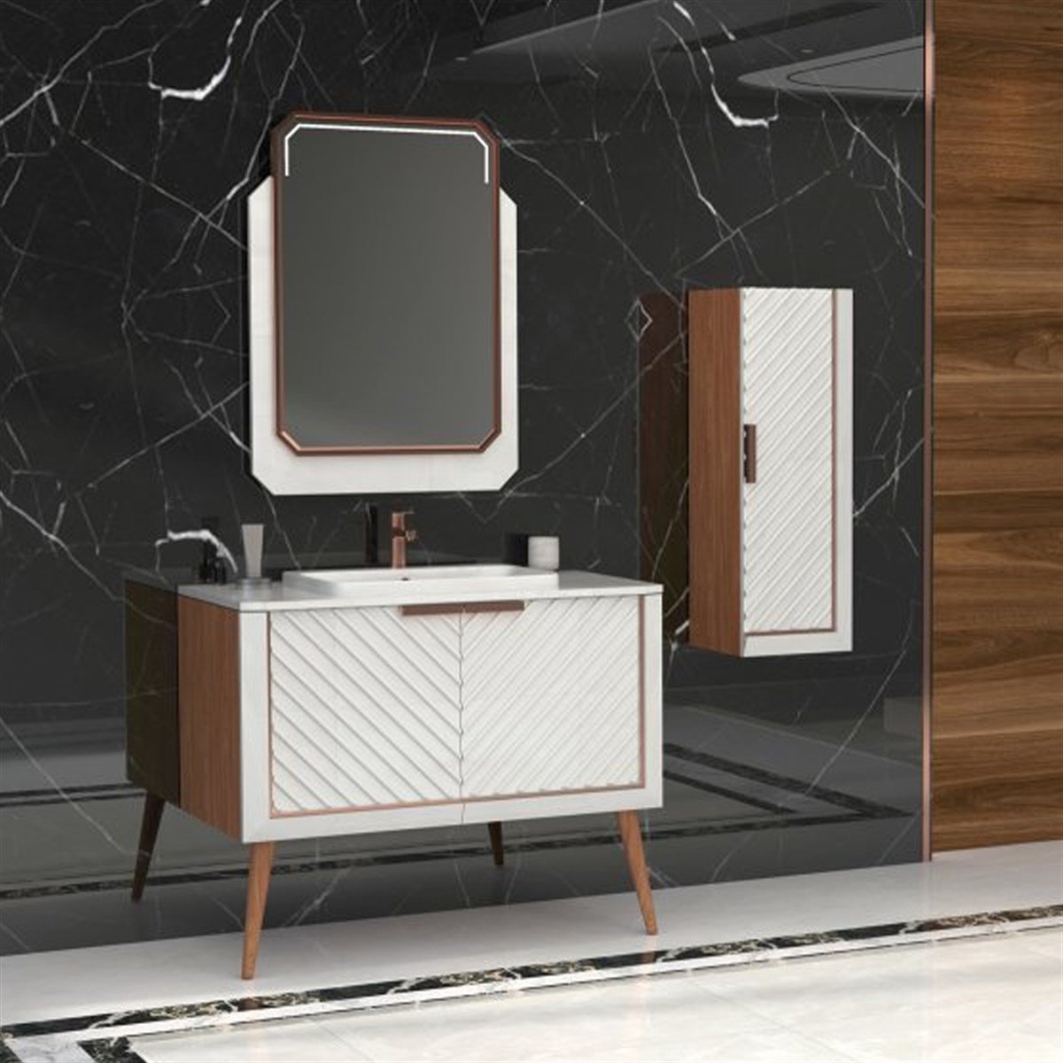 Aquanil Migella 100 Cm Banyo Dolabı - Beyaz/meşe resmi