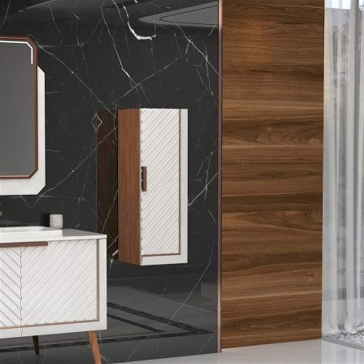 Aquanil Migella Boy Dolabı - Beyaz/meşe resmi