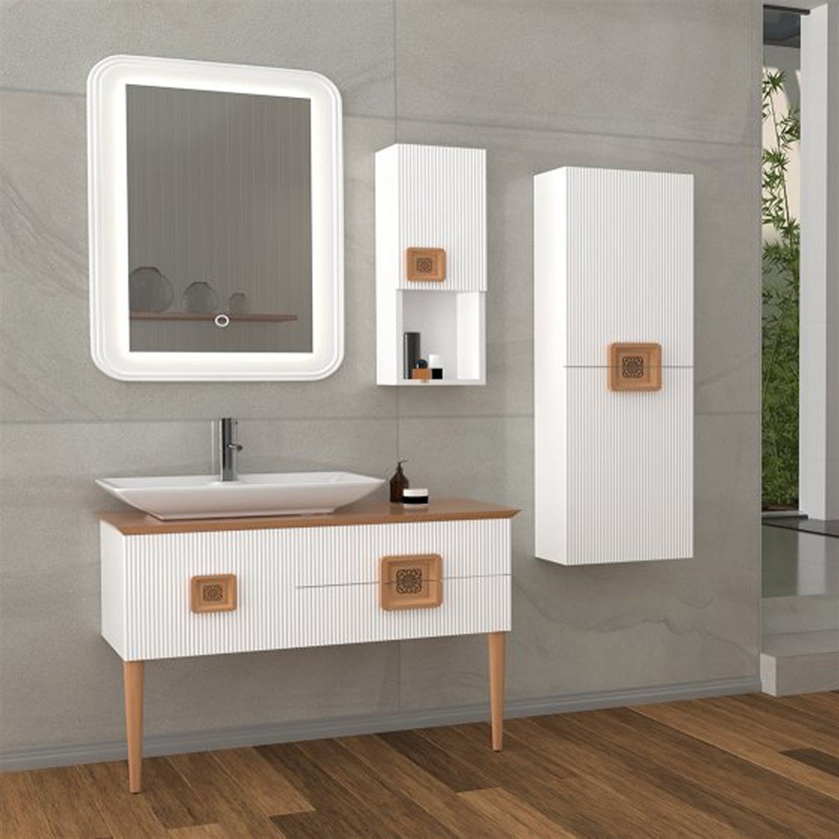 Aquanil Zürih 100 Cm Beyaz Lavabolu Banyo Dolabı - Beyaz resmi