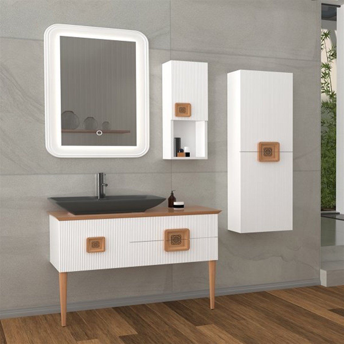 Aquanil Zürih 100 Cm Antrasit Lavabolu Banyo Dolabı - Beyaz resmi