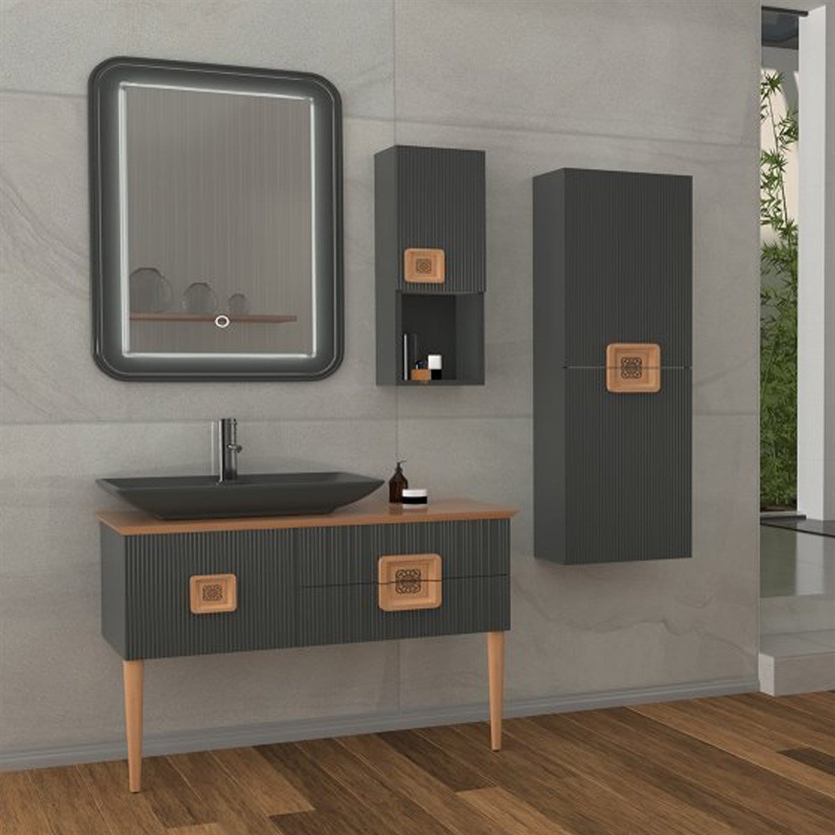 Aquanil Zürih 100 Cm Antrasit Lavabolu Banyo Dolabı - Antrasit resmi