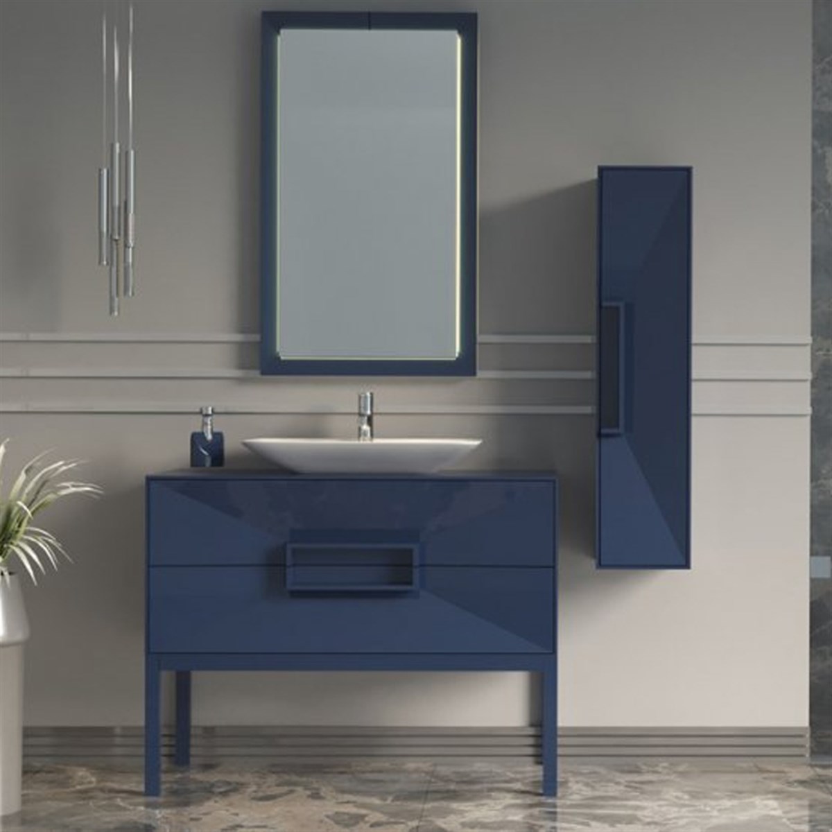 Aquanil Omente 100 Cm Banyo Dolabı - Lacivert resmi