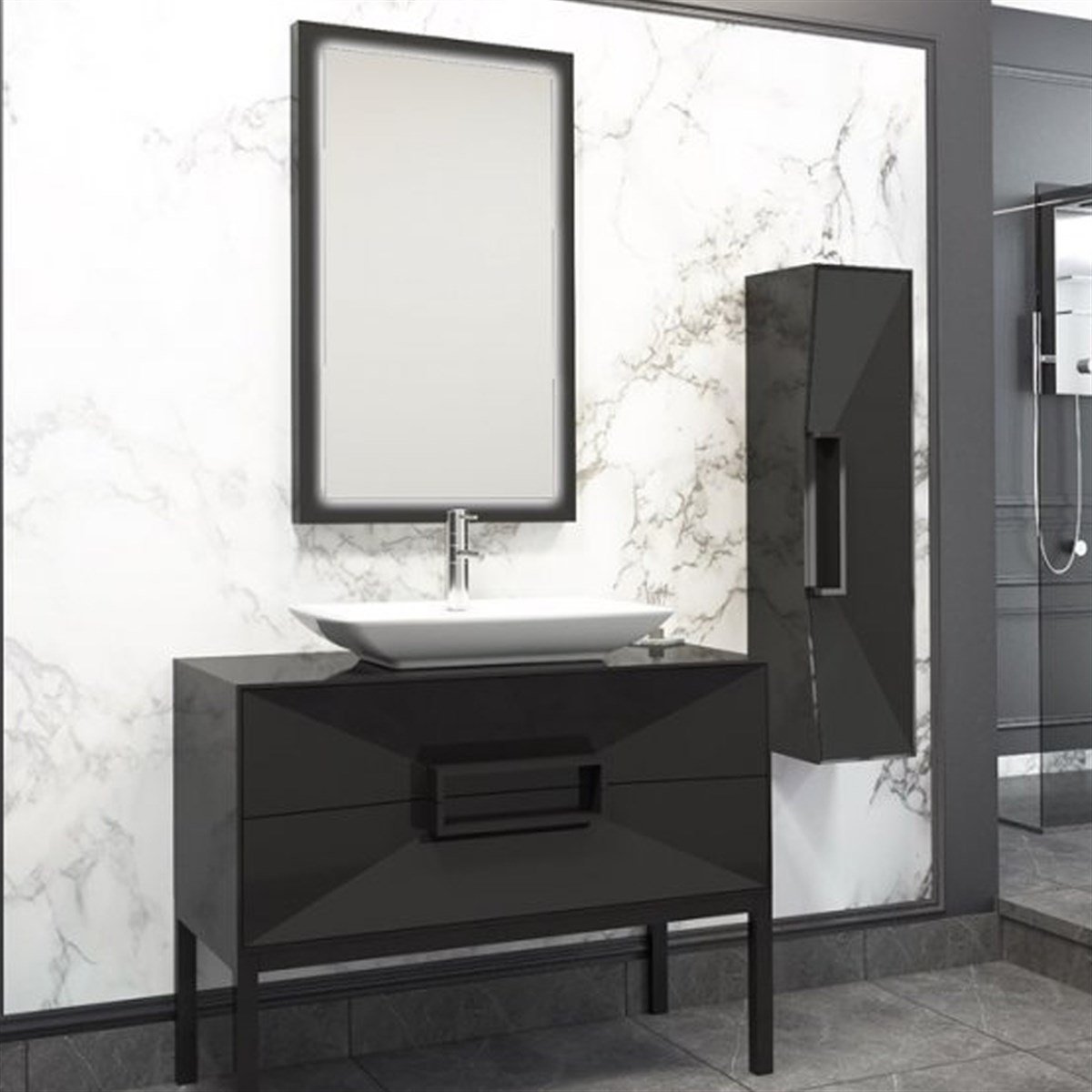 Aquanil Omente 100 Cm Banyo Dolabı - Siyah resmi