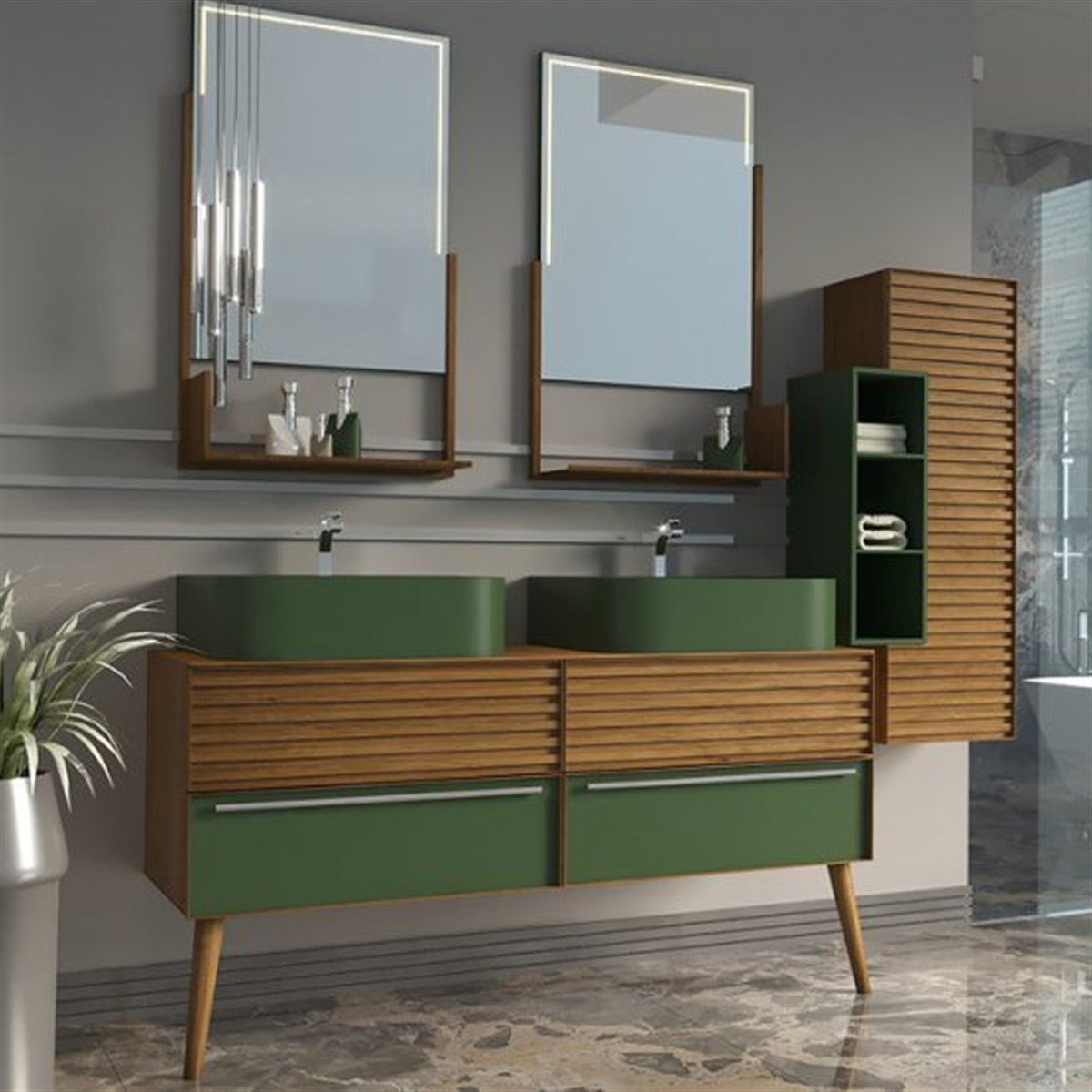 Aquanil Pareja 140 Cm Banyo Dolabı - Yeşil/meşe resmi