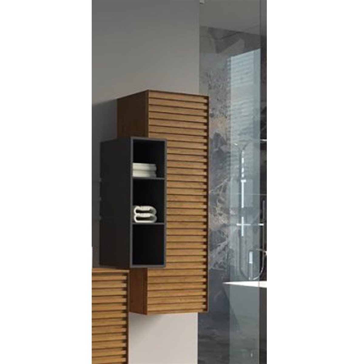 Aquanil Pareja Boy Dolabı - Antrasit/meşe resmi