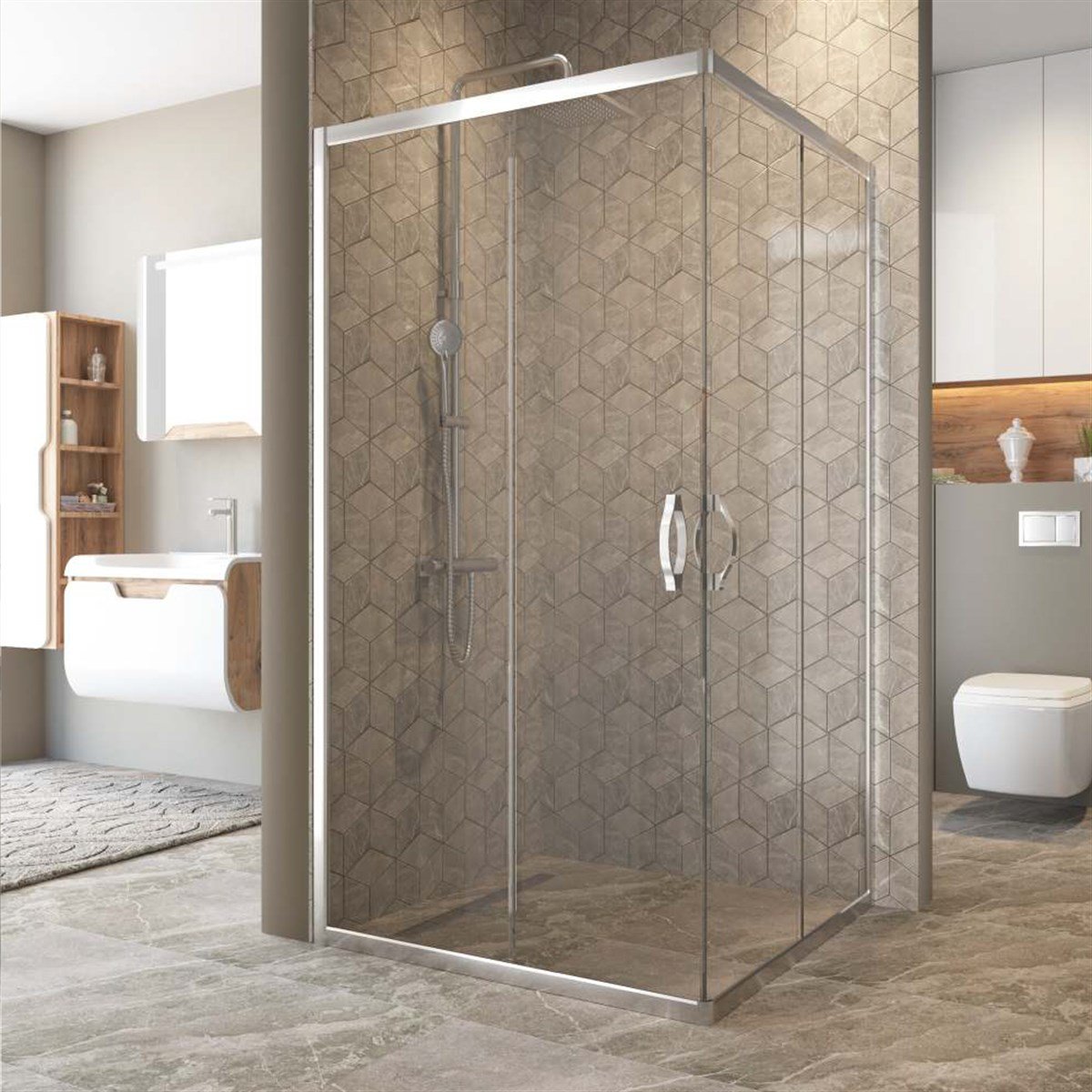 Aquanil Berussa 5mm Kare Şeffaf Cam Duşakabin 70x70cm resmi