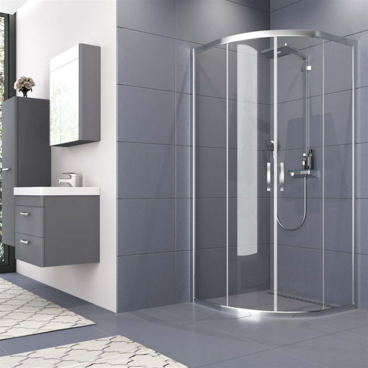 Aquanil Sueno 5mm Oval Şeffaf Cam Duşakabin 90x90cm resmi