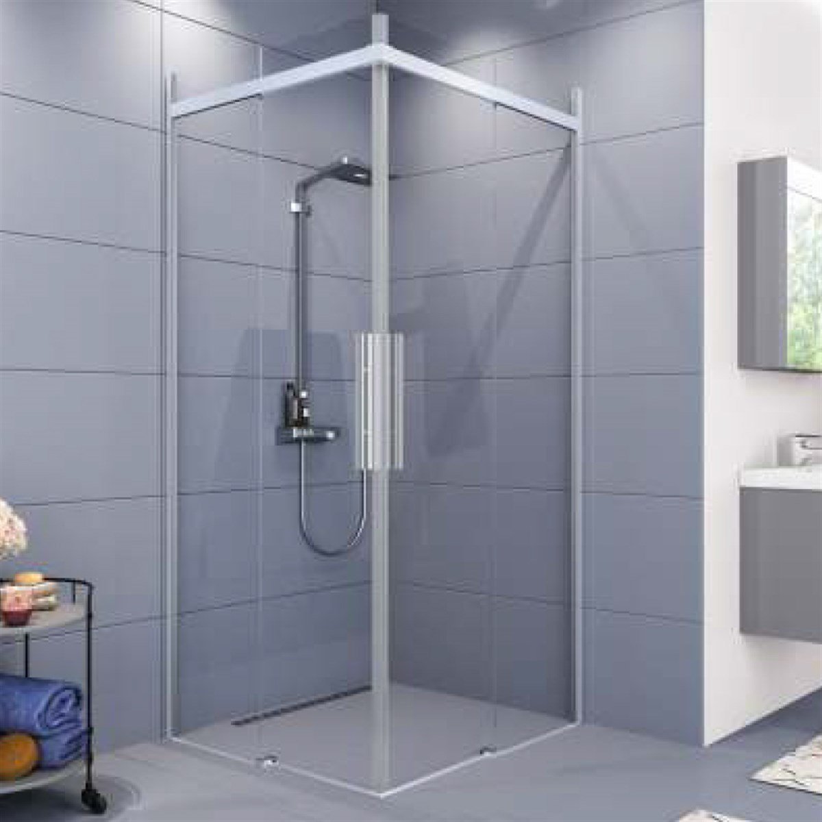 Aquanil Clase 6mm Kare Parlak Eloksal Şeffaf Cam Duşakabin 90x90cm resmi