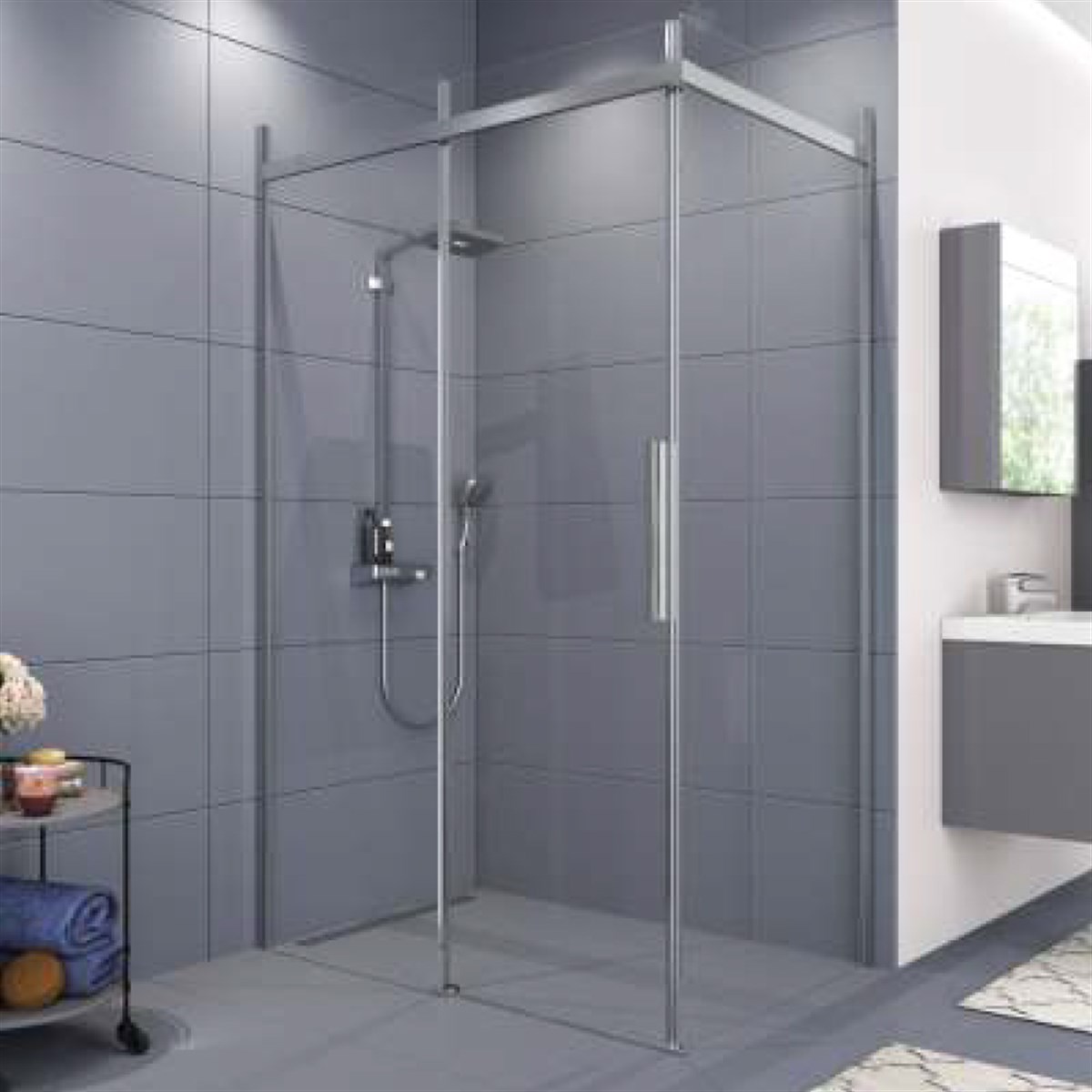 Aquanil Gama 6mm Dikdörtgen Parlak Eloksal Şeffaf Cam Duşakabin 80x120cm resmi