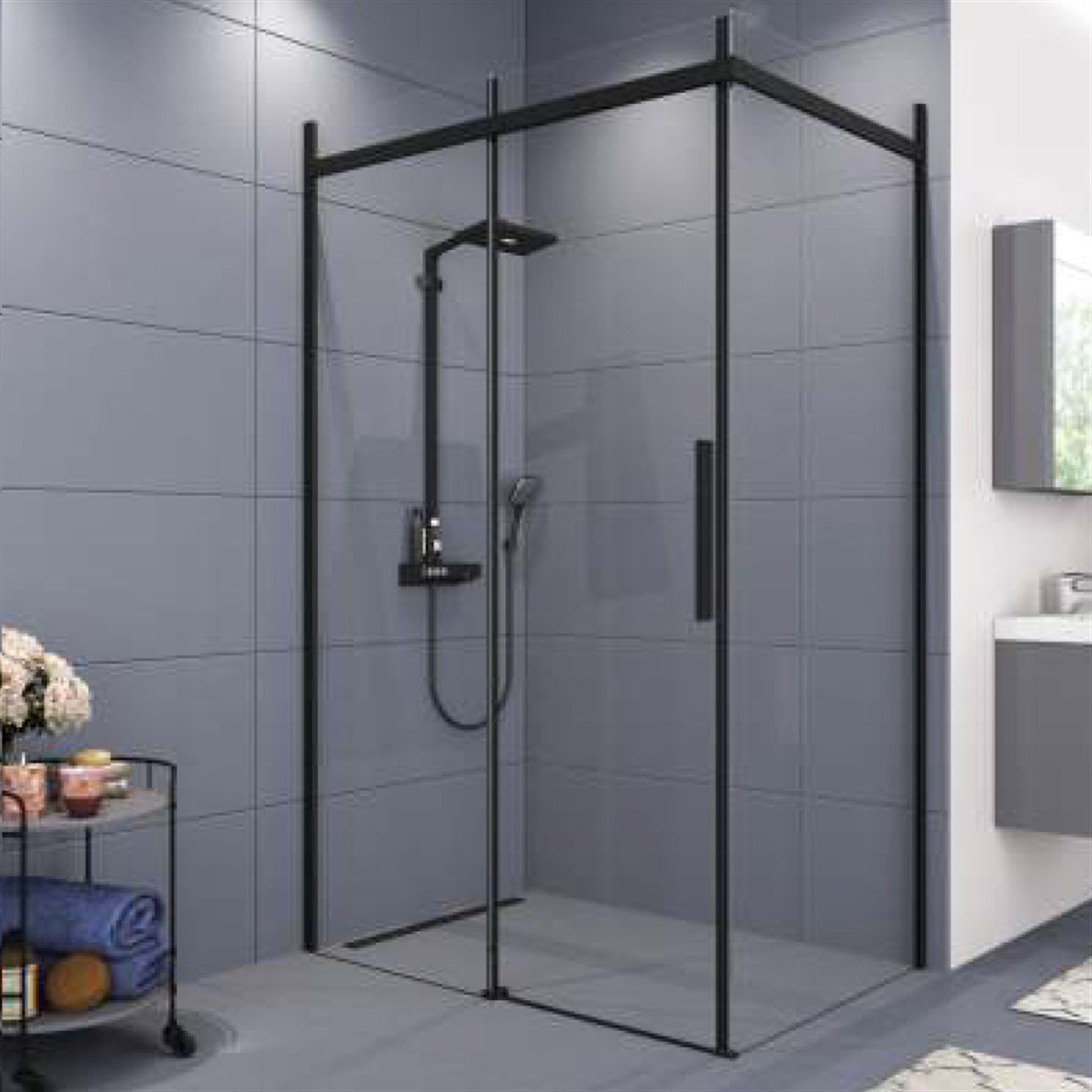 Aquanil Gama 6mm Dikdörtgen Siyah Eloksal Şeffaf Cam Duşakabin 80x120cm resmi