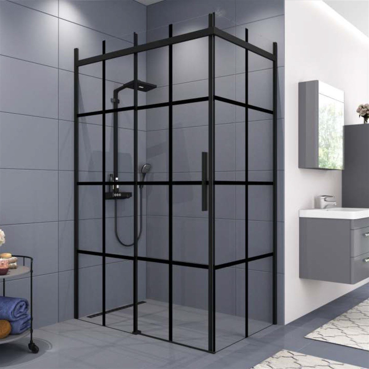 Aquanil Gama 6mm Dikdörtgen Siyah Eloksal Siyah Karolaj Cam Duşakabin 80x120cm resmi