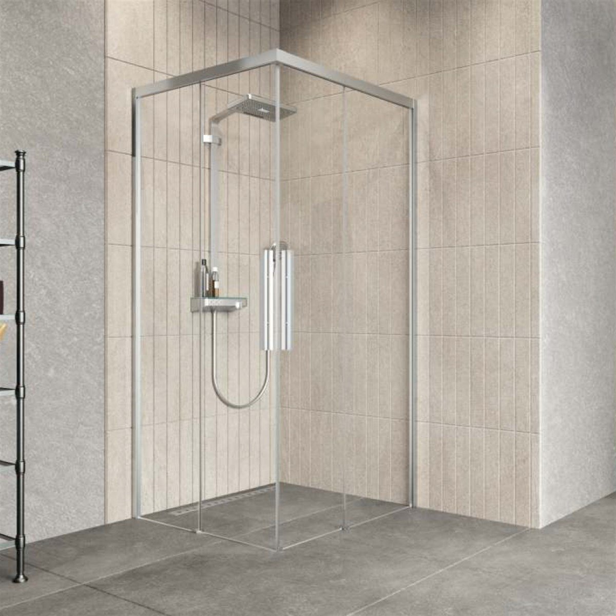 Aquanil Beta 6mm Kare Parlak Eloksal Şeffaf Cam Duşakabin 90x90cm resmi